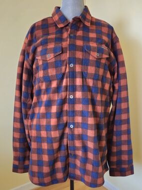 Eddie Bauer Rust Red and Blue Plaid Lightweight Shirt Jacket